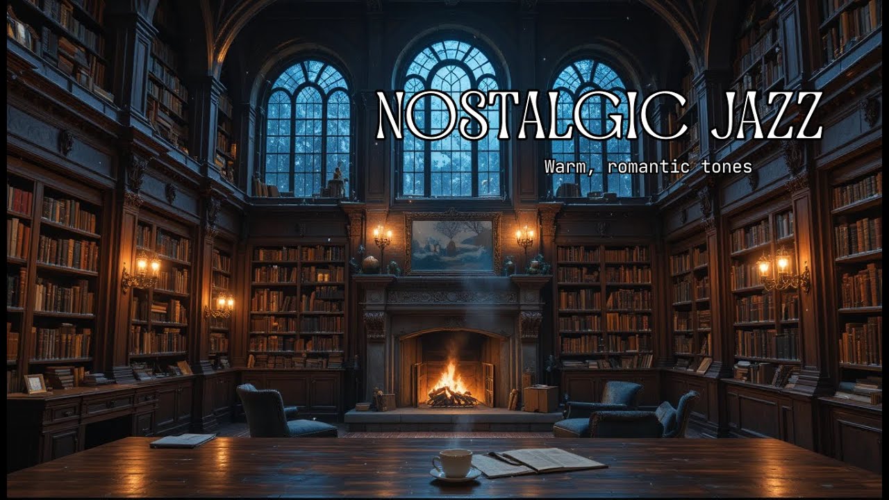 ☕️ Cozy Jazz Relaxation: Warm Fireplace & Winter Library Ambience for Deep Focus
