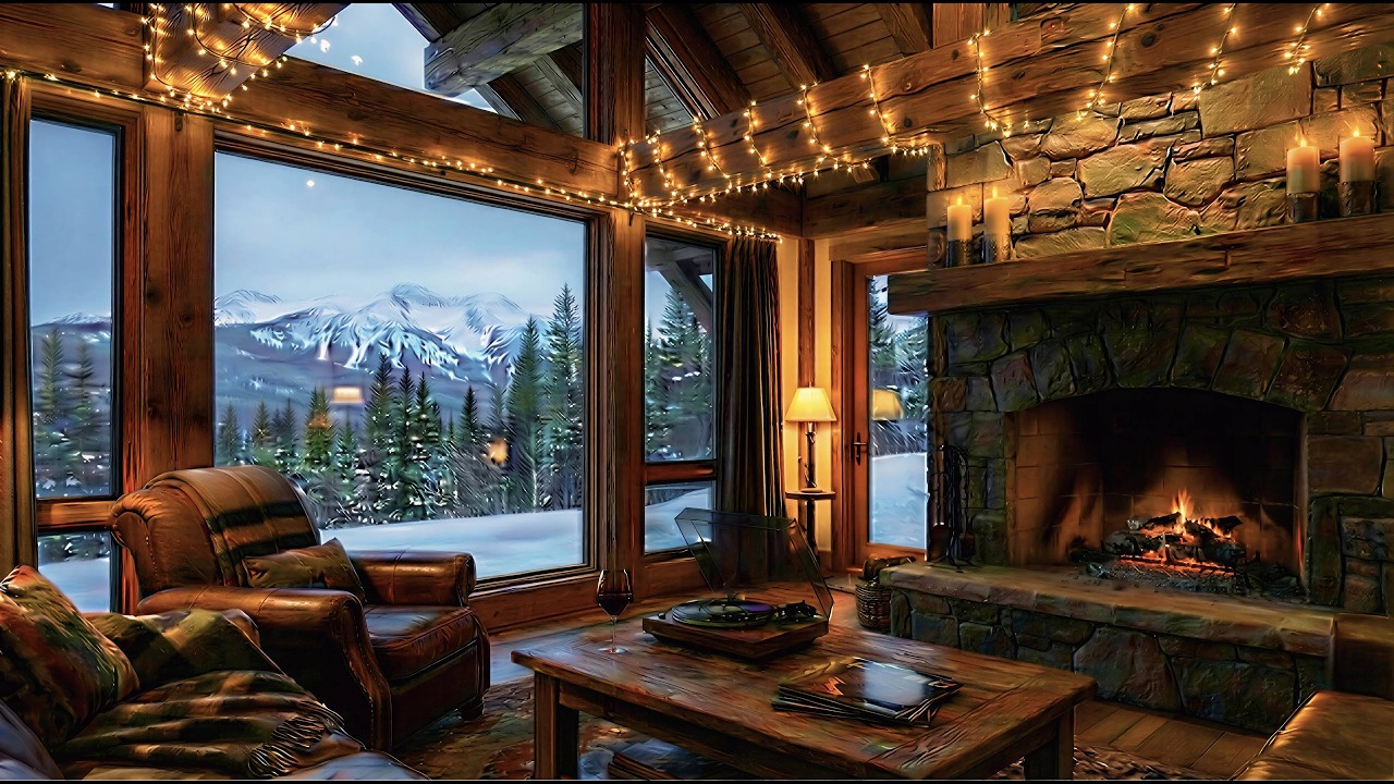 Relaxing Winter Cabin Ambience ❄️ Vintage Vocal Jazz & Fireplace Crackle | Relaxing Friday Night[4K]
