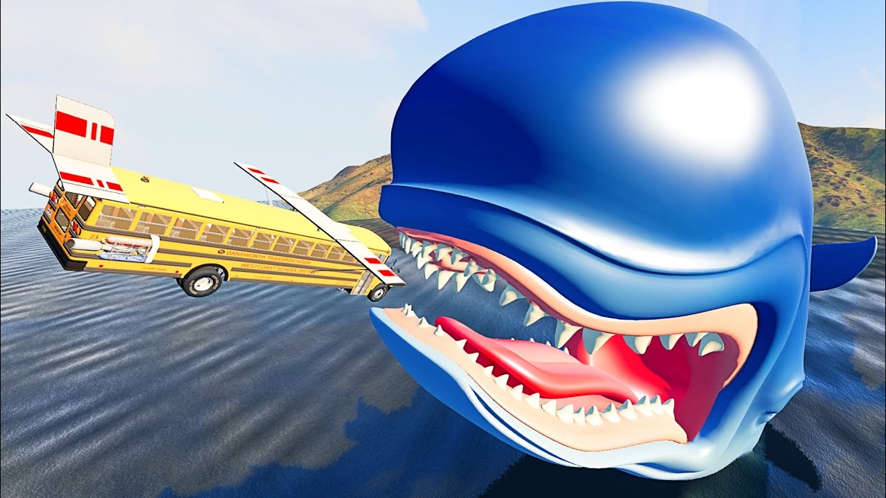 Cars Jumping into Mouth of Hungry Whale - BeamNG.drive
