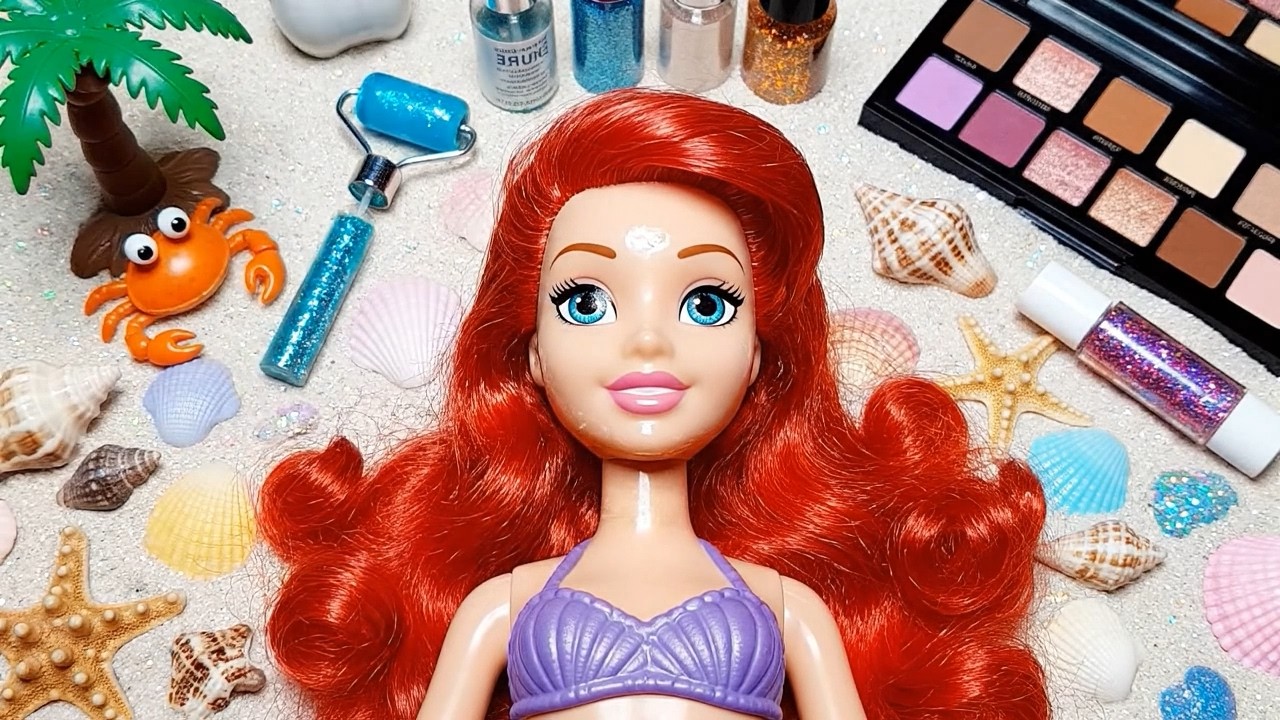 Makeup Toys Ariel Doll Disney Little Mermaid Set ASMR Skincare | No Talking