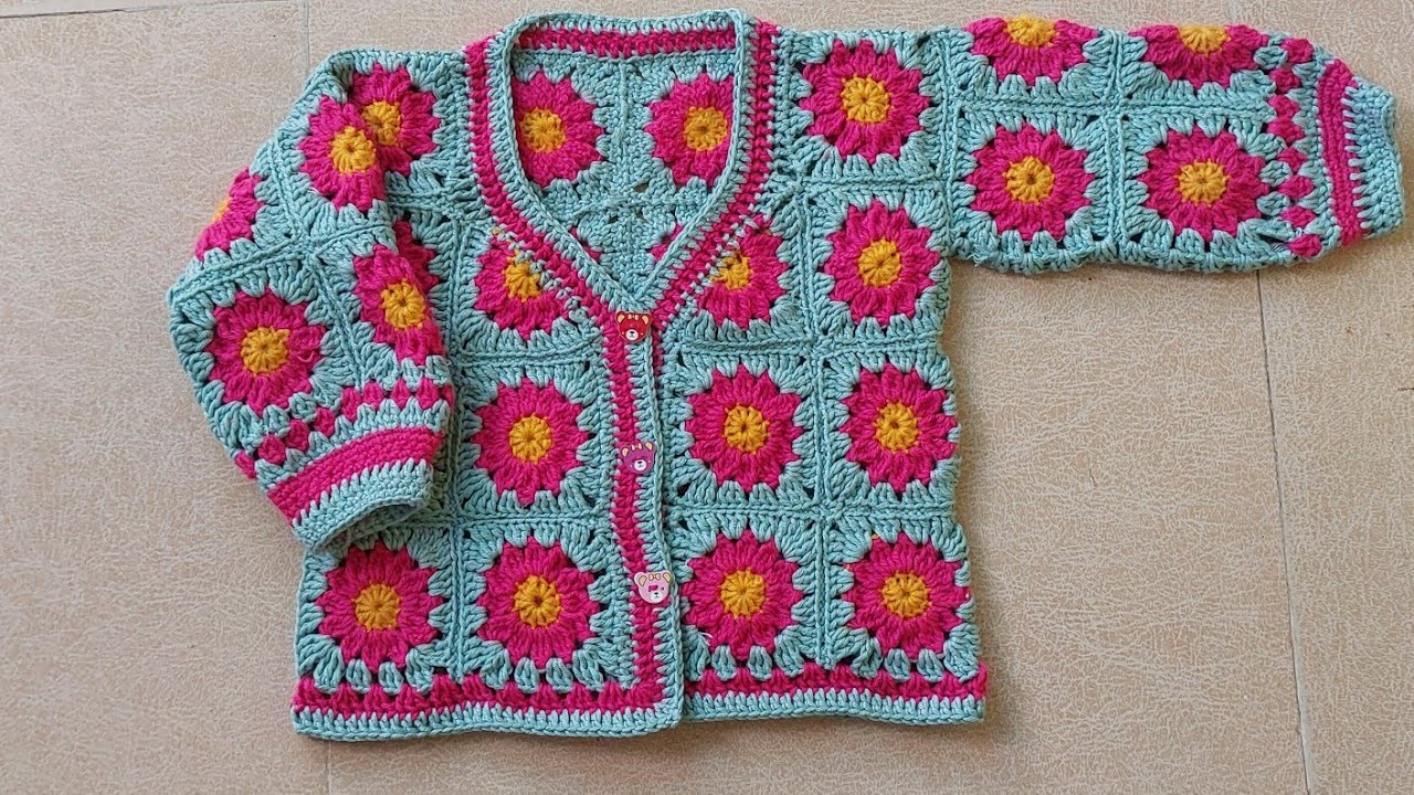 beautiful crochet granny square cardigan for 3 to 4 year old  (subtitles available)