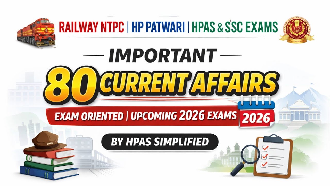 RAILWAY NTPC | HP PATWARI | HPAS & SSC: 80 Most Important Current Affairs for 2026 Exams!#ntpc