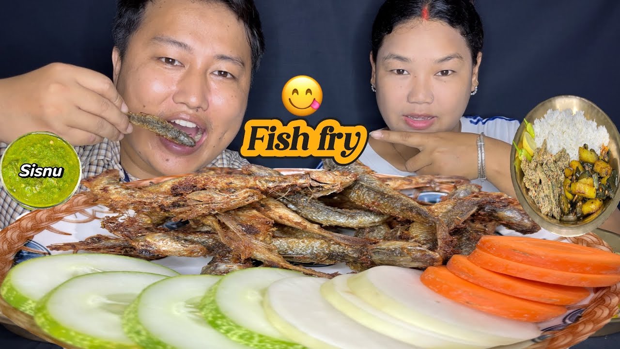 Fish fry with Bhat Sisnu vegetables and karela ko aachar mukbang 😋