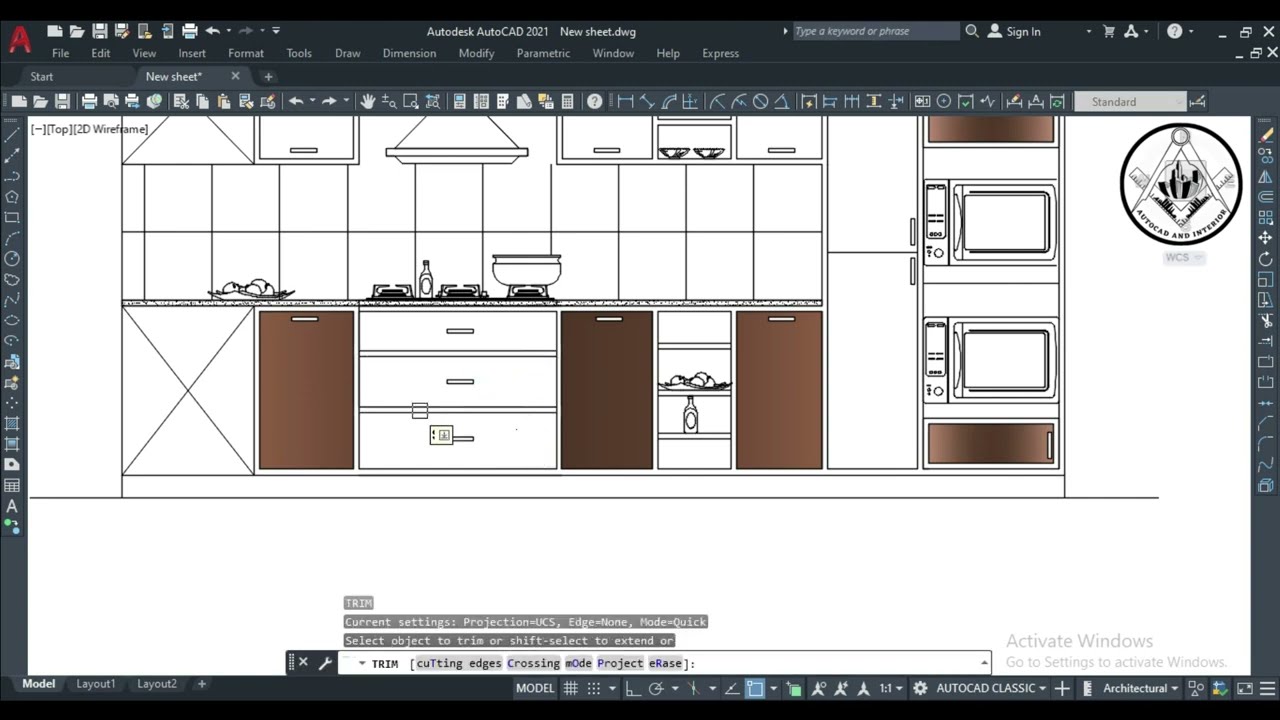 KITCHEN ELEVATION  WITH LONG UNITS l FOR BEGINNERS l AUTOCAD AND INTERIOR