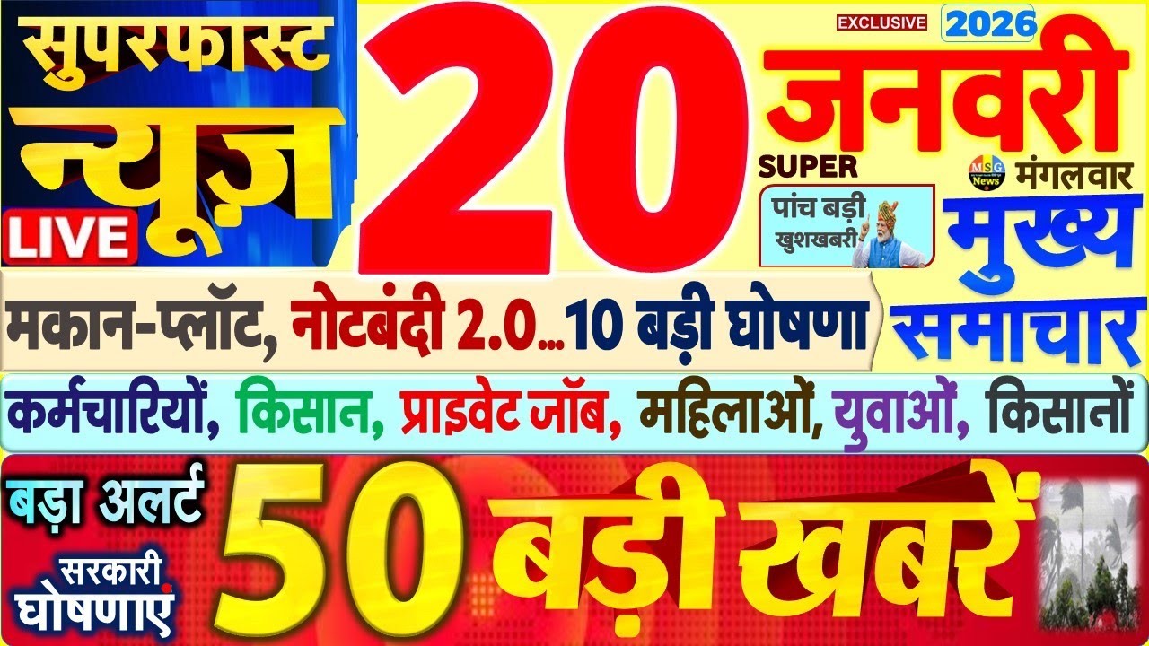 Today Breaking News ! आज 20 जनवरी 2026 के मुख्य समाचार बड़ी खबरें, PM Modi, SBI, UP, Bihar, Delhi