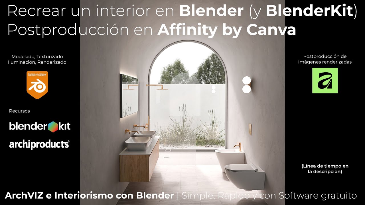 53.- Recrear un interior (baño) en Blender y postproducción de renderizados en Affinity by Canva