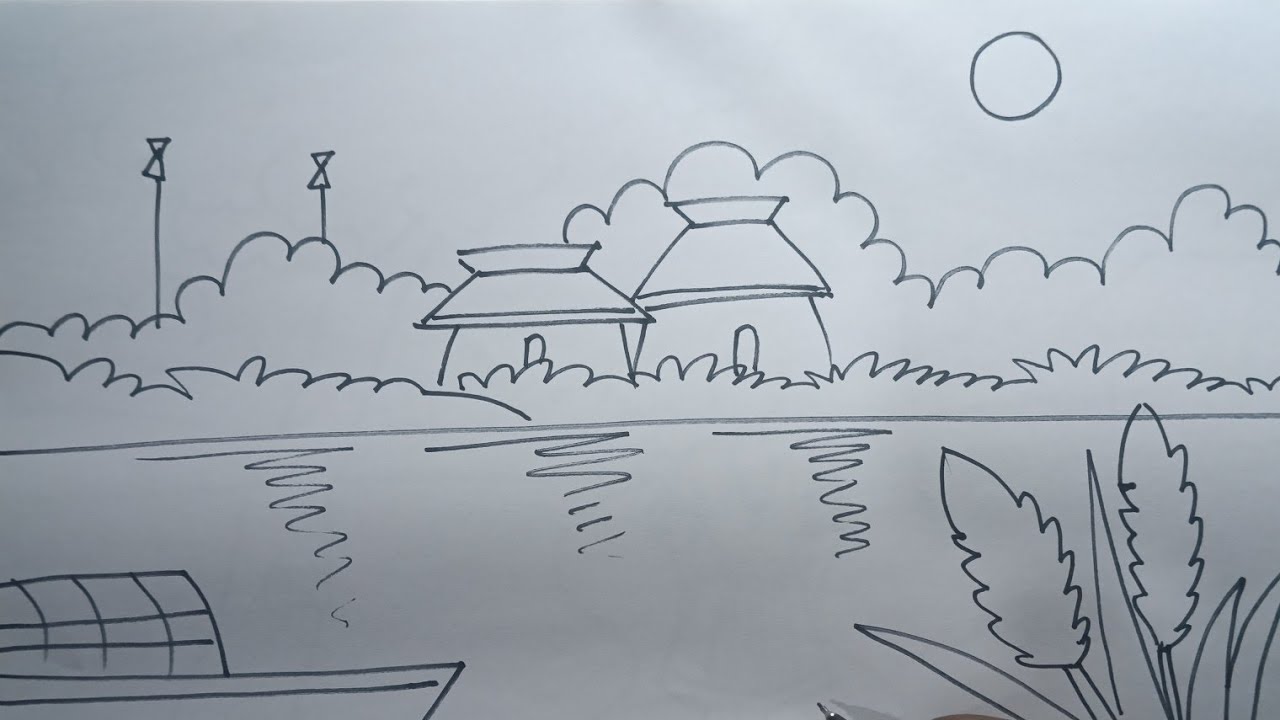 সহজ গ্রাম্য দৃশ্য অঙ্কন / Village Scenery Drawing / Easy Drawing (Easy Village Scene Drawing /