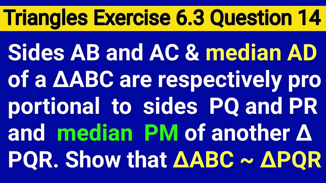 Sides AB And AC And Median AD Of A Triangle ABC Are Respectively Proportional To Sides PQ And PR And