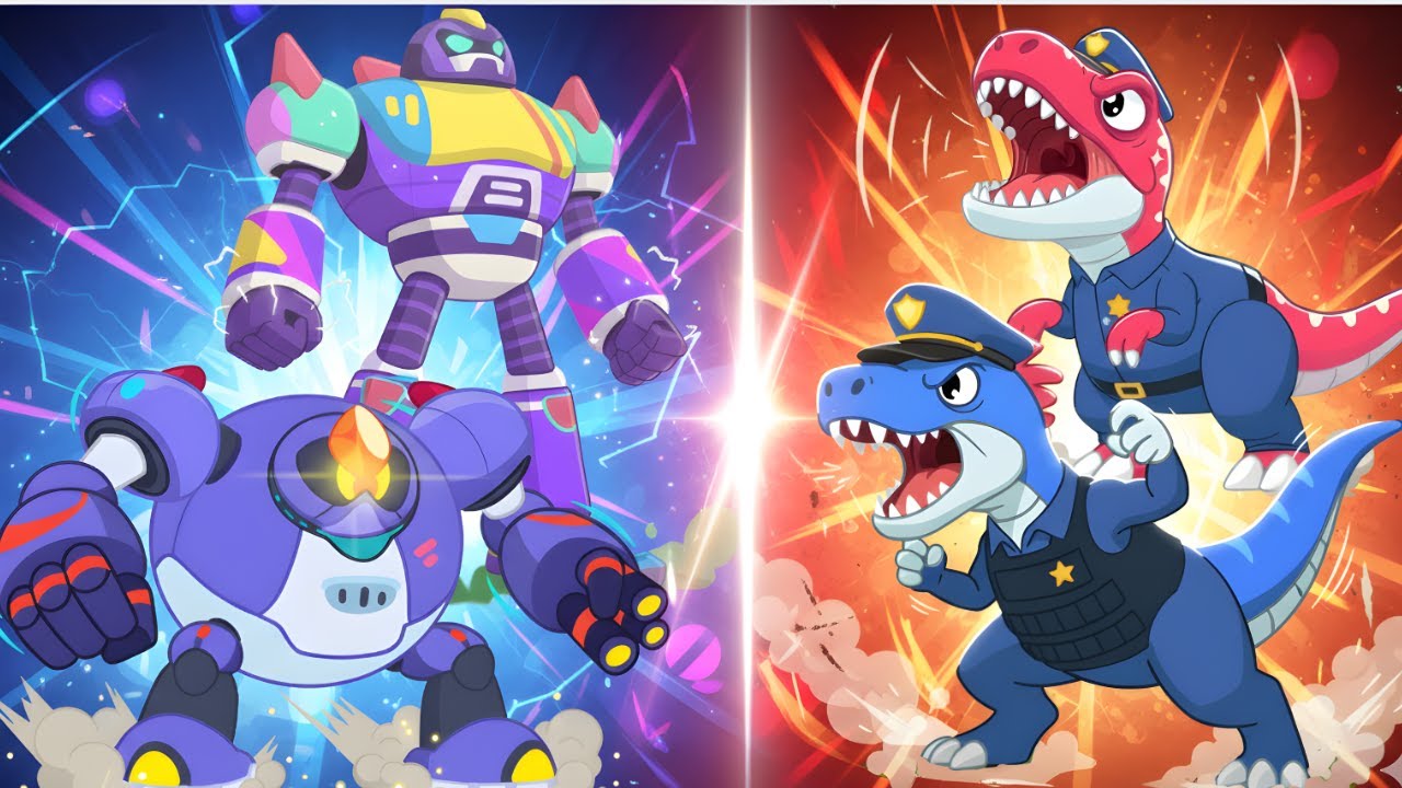 T-Rex Police Go | Giant Robot and Raptor Crew | Song Nursery Rhymes | Nuton & Lola