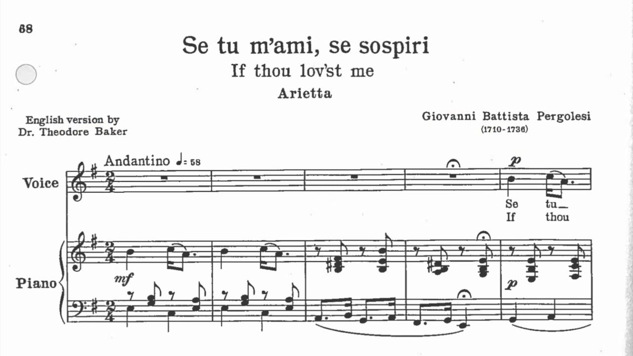 Se tu m'ami, se sospiri (Parisotti/Pergolesi) - E Minor Piano Accompaniment - Karaoke