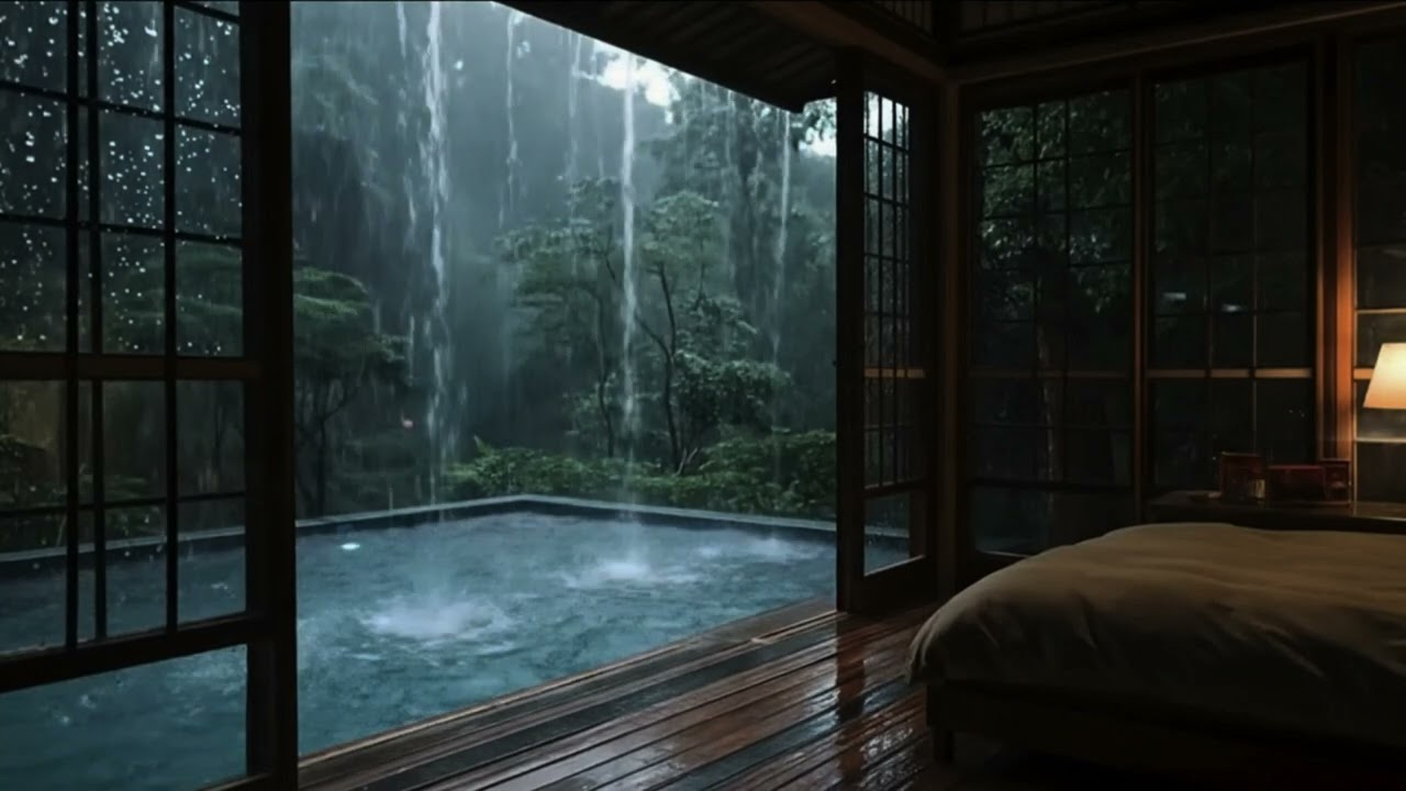 Soft Rain Sounds in a Dark Japanese Room No Ads  Peaceful Night Garden Ambience