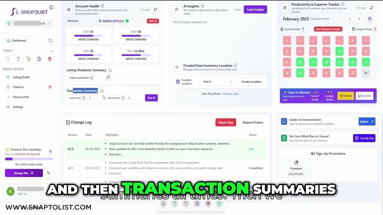 eBay Seller  All-in-One Dashboard Snap2List