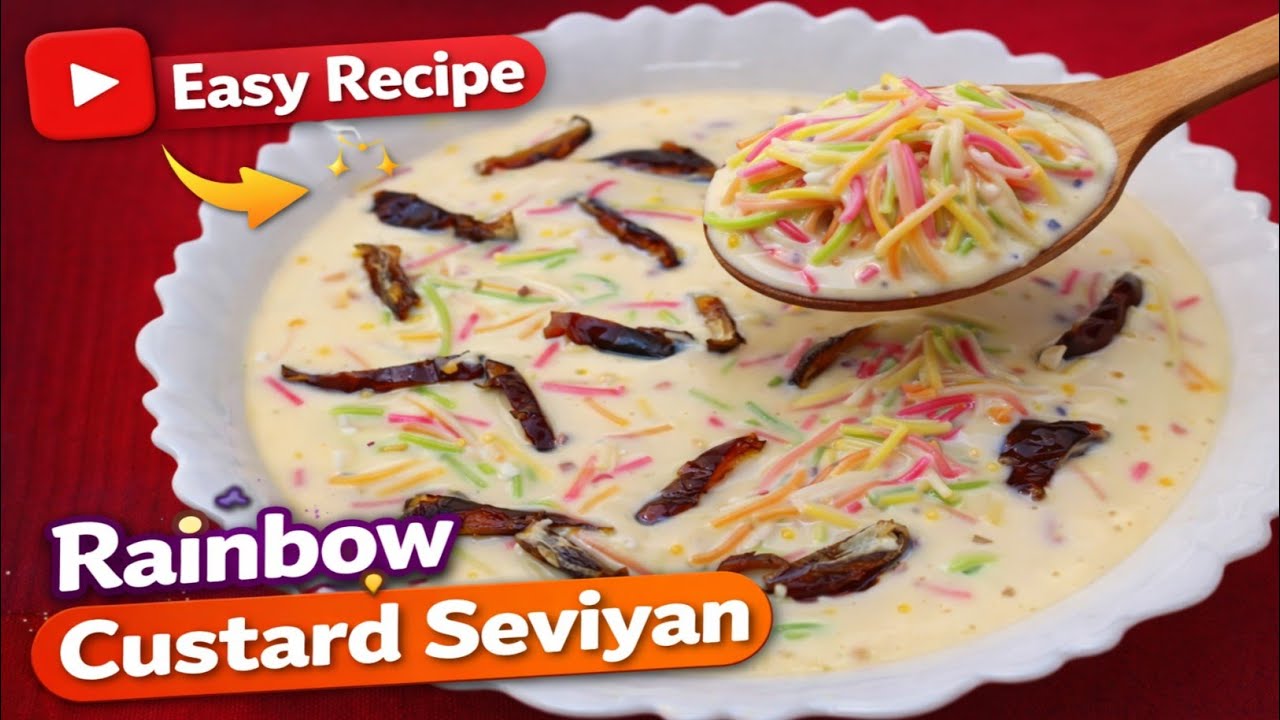 Rainbow Doodh Seviyan Recipe | Easy Custard Seviyan Dessert. 