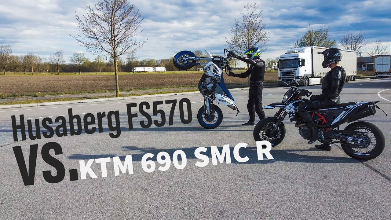 KTM 690 SMC-R vs. HUSABERG FS570 / Supermoto Sunday Wheelie Rideout