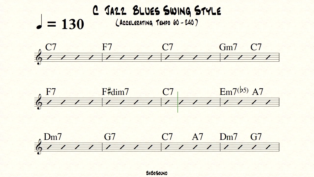 C Jazz Blues Swing Style (Accelerating Tempo 60-240) Backing Track