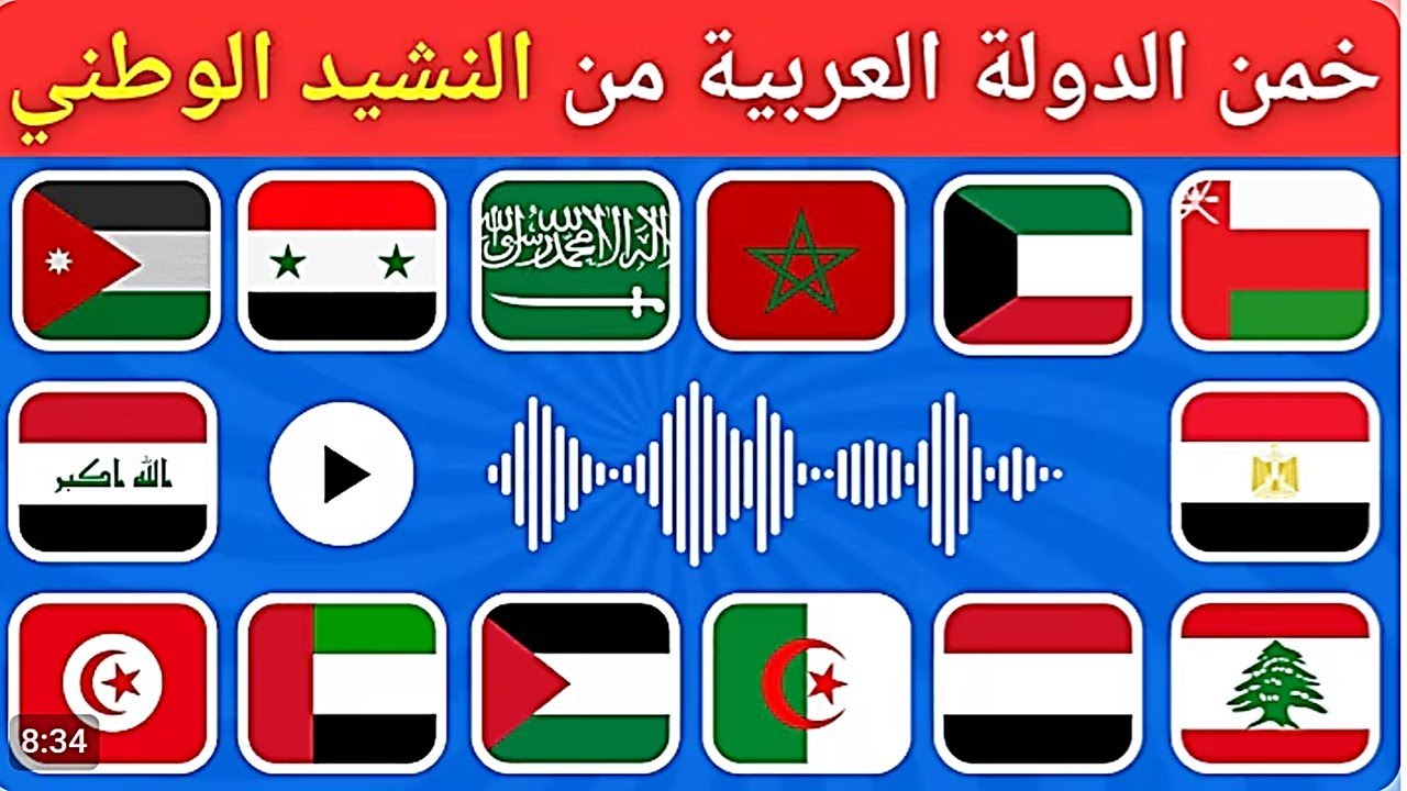 خمن إسم الدولة من النشيد الوطني 🎺 تحدي معرفة أعلام الدول العربية من الموسيقى 🎶🚩