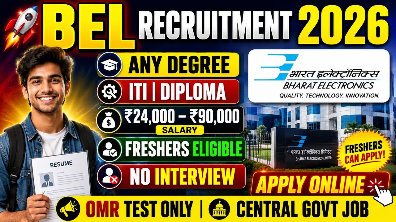 BEL Recruitment 2026 🚀 | Any Degree, ITI & Diploma Eligible | OMR Written Test Only | Salary ₹24k...