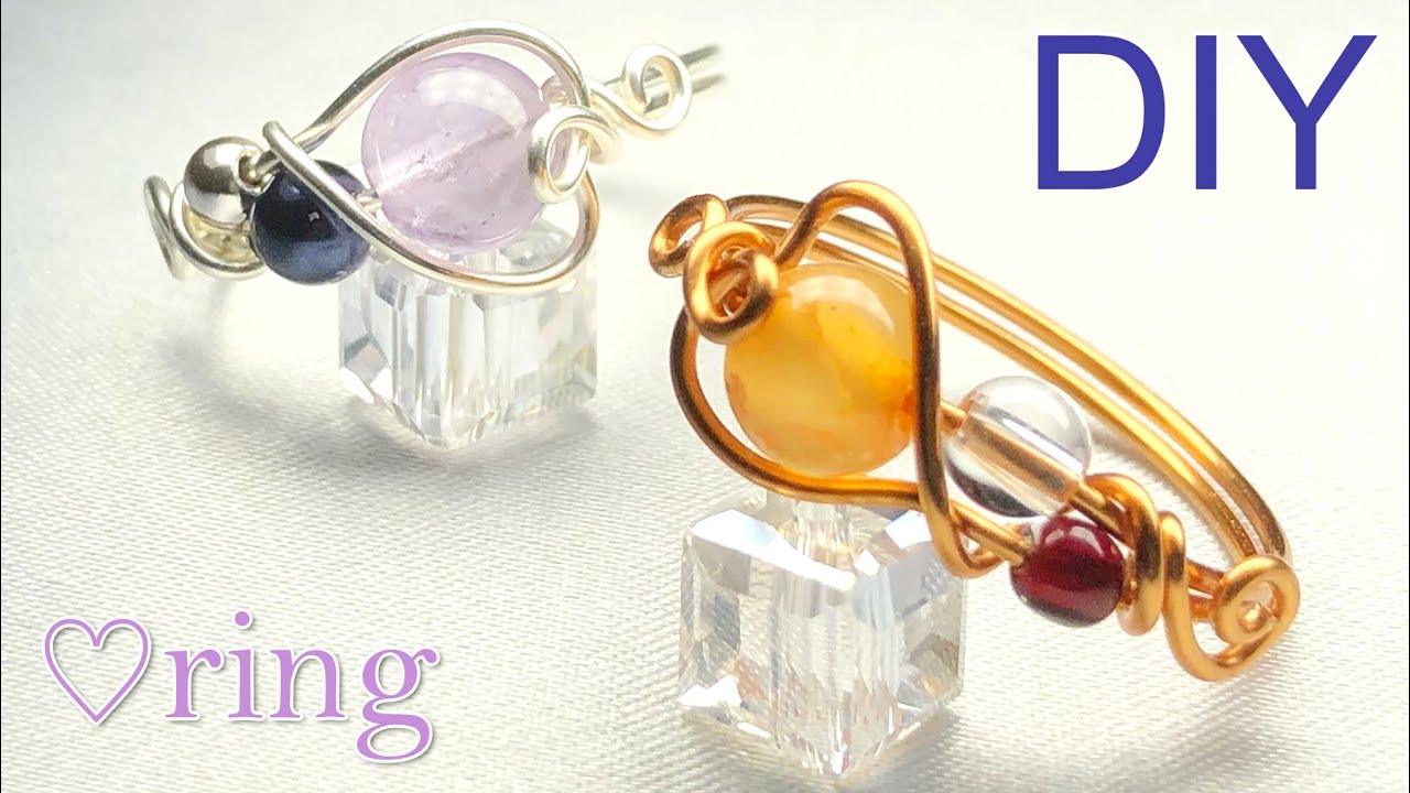 簡単ワイヤーラッピング★アメジストを使ったワイヤーハートリングの作り方|ワイヤーリング|Wire Wrap|Wire Ring|Heart Ring|How To Make|Easy Tutorial