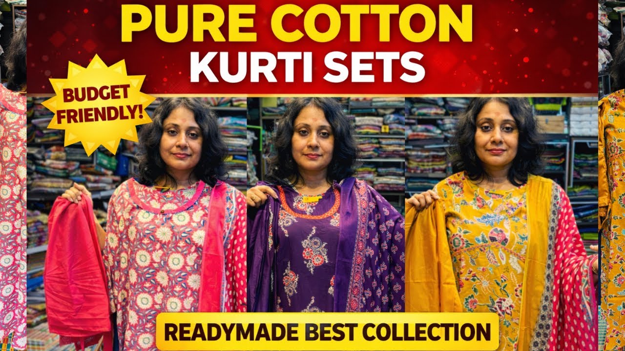 Pure Cotton Three Piece Readymade Kurti Sets in Rajajinagar Bengaluru Office & Daily Wear Collection