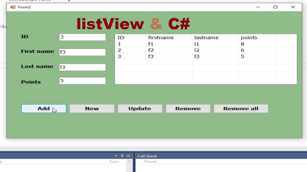C# tutorial for beginners_ insert, update and delete data in listView without using database