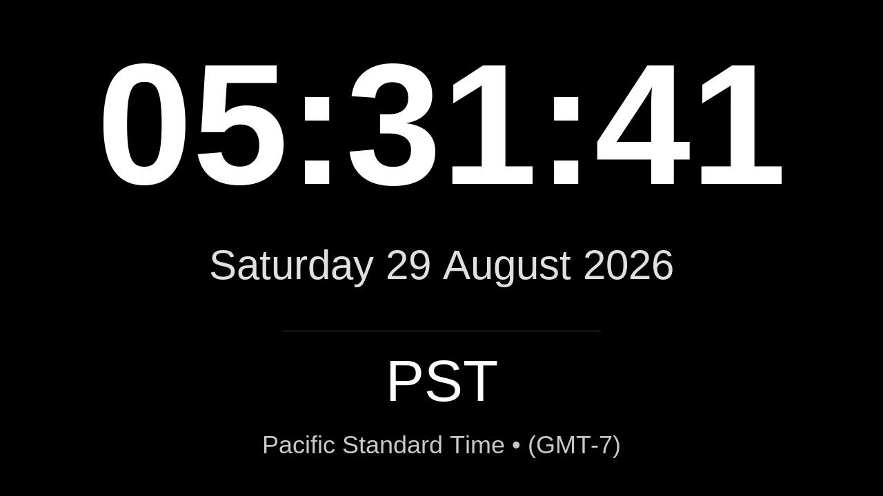 🕒 LIVE: Pacific Standard Time (PST) Clock | Los Angeles, San Francisco, Vancouver | West Coast Time