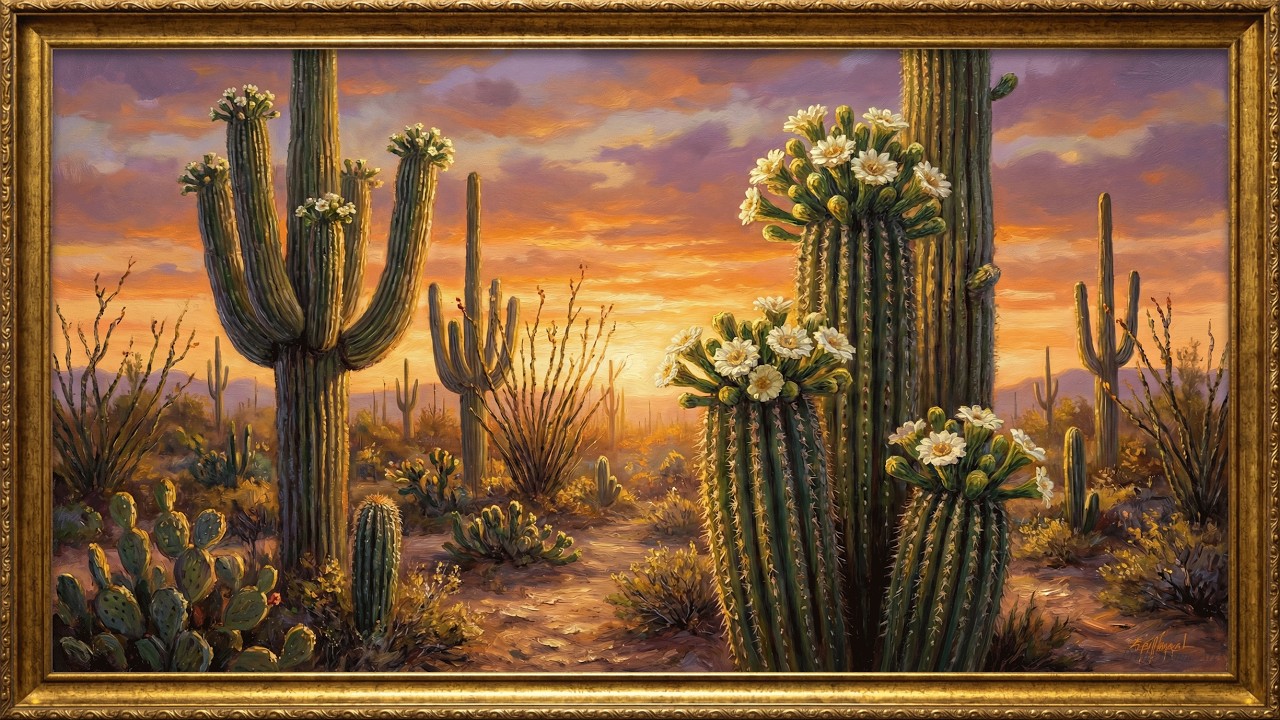 Serene Desert Blooms | Southwestern Oil Painting | 2H 4K No Sound