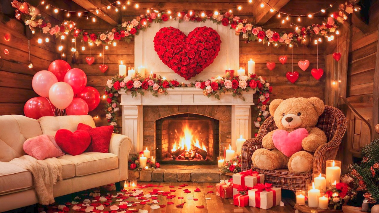 Valentine’s Day Fireplace ❤️ Romantic Cabin Ambience | Love Vibes 2026