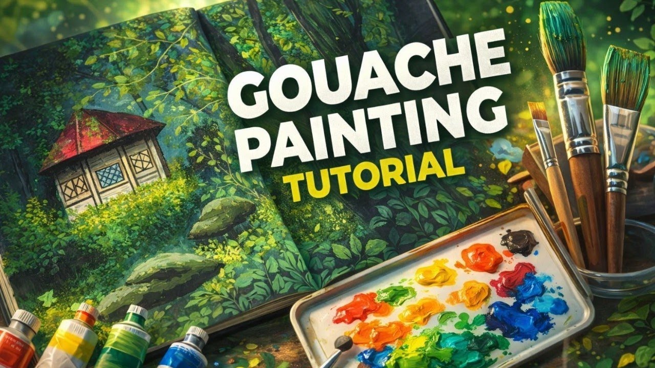 Gouache painting tutorial | Forest | Ghibli scene 