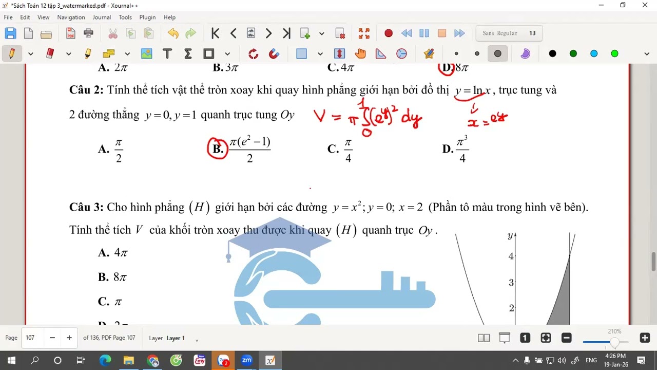 Tính thể tích khối tròn xoay quanh trục Oy