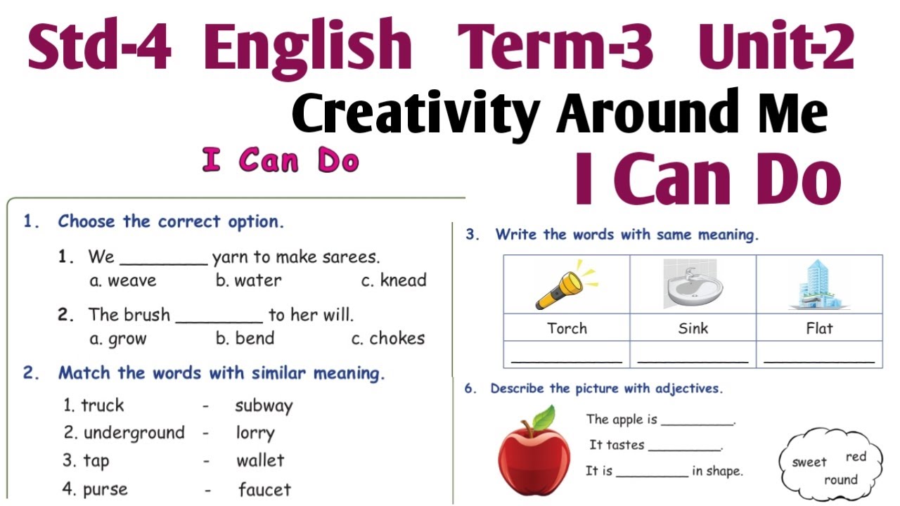 I Can Do 4th std English Term 3 unit 2 | Creativity around me | Samacheer Kalvi 4th std English