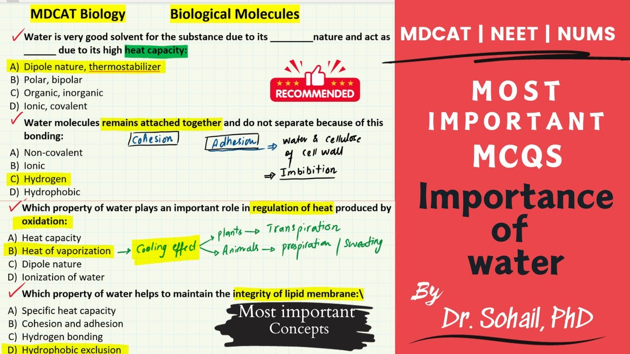 Most Important MCQS on Importance of water | MDCAT | NUMS | NEET