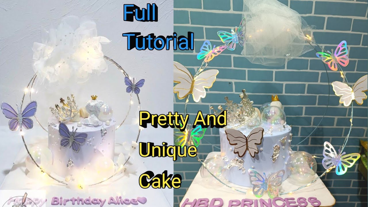 Pretty And Unique Butterfly 🦋 Stand Cake With lighting Theme | Princess Crown Birthday Cake