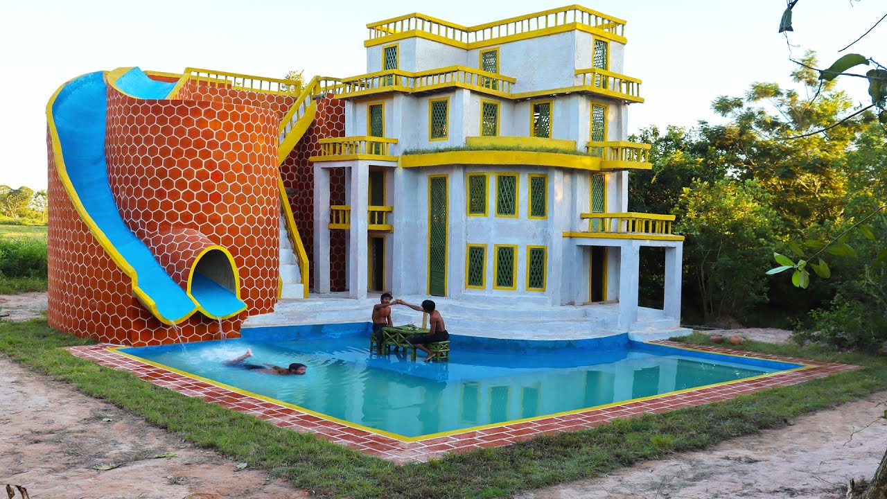 [Full Video]69 Day Build Creative Water Slide Park To Swimming Pool & Villa House Design In Forest