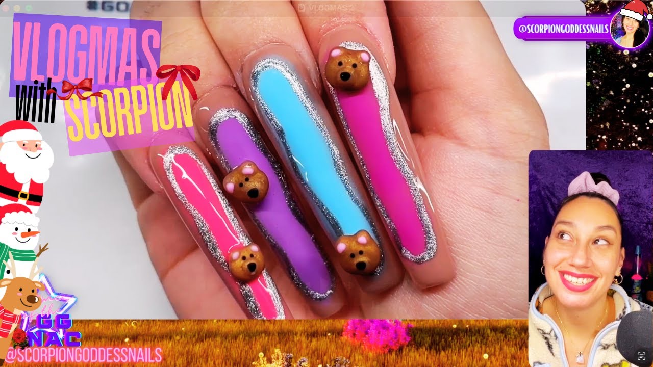 🎄VLOGMAS 2 | XXL Freestyle Nail Set ✨ Аэрография, 2D-арт и дизайн с плюшевыми мишками | Учебник п...