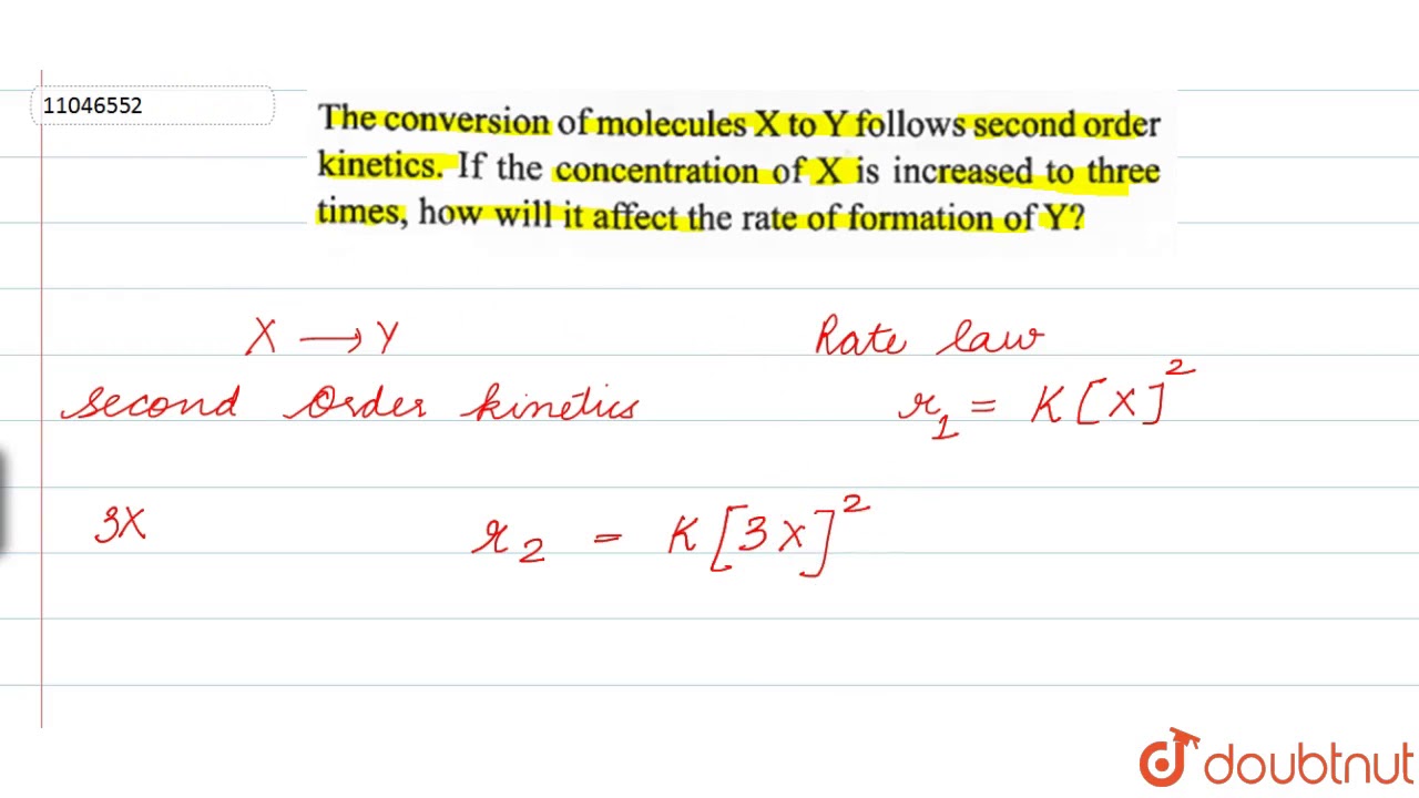 The conversion of molecules `X` to `Y` follows second order kinetics. If the concenration of `X`...