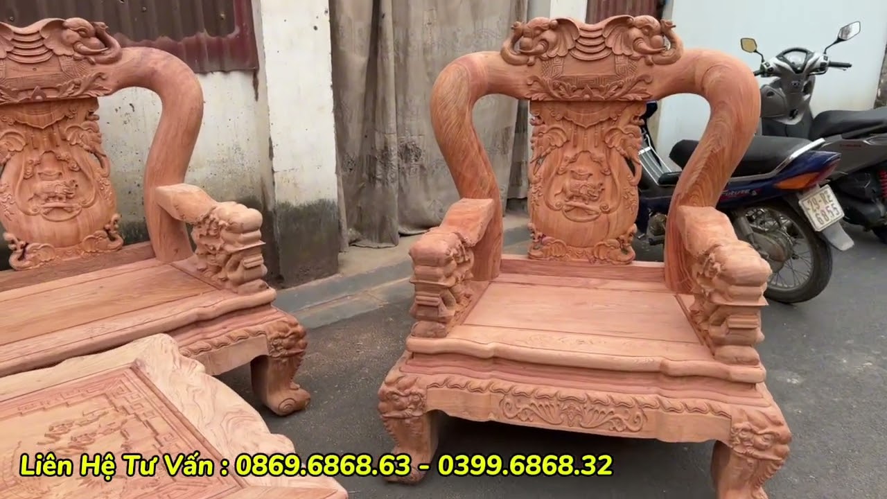 Phần Mộc Thô Đẹp Bộ Bàn Ghế Minh Quốc Voi Cột 14 Chân 16 Vách Dày 5cm Đục Đẹp Kỹ 