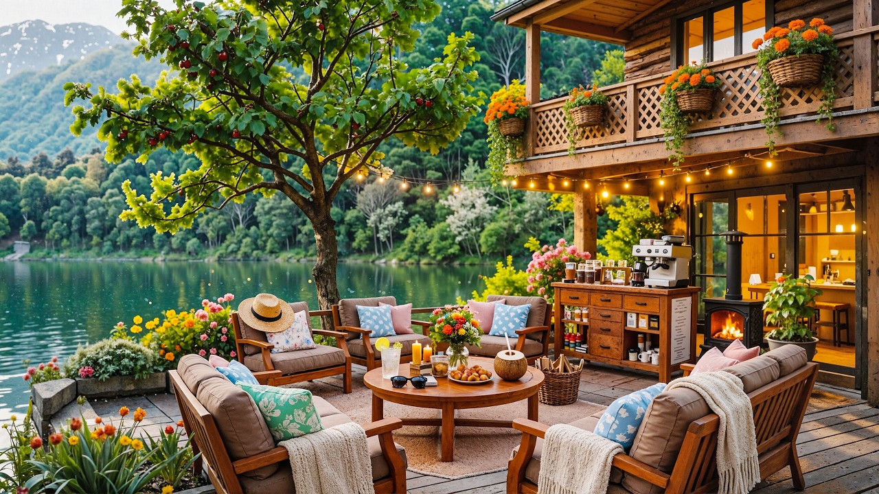 Tranquil Morning Jazz by the Lake | Soft Jazz Instrumental At Outdoor Nature Coffee For Work, Study