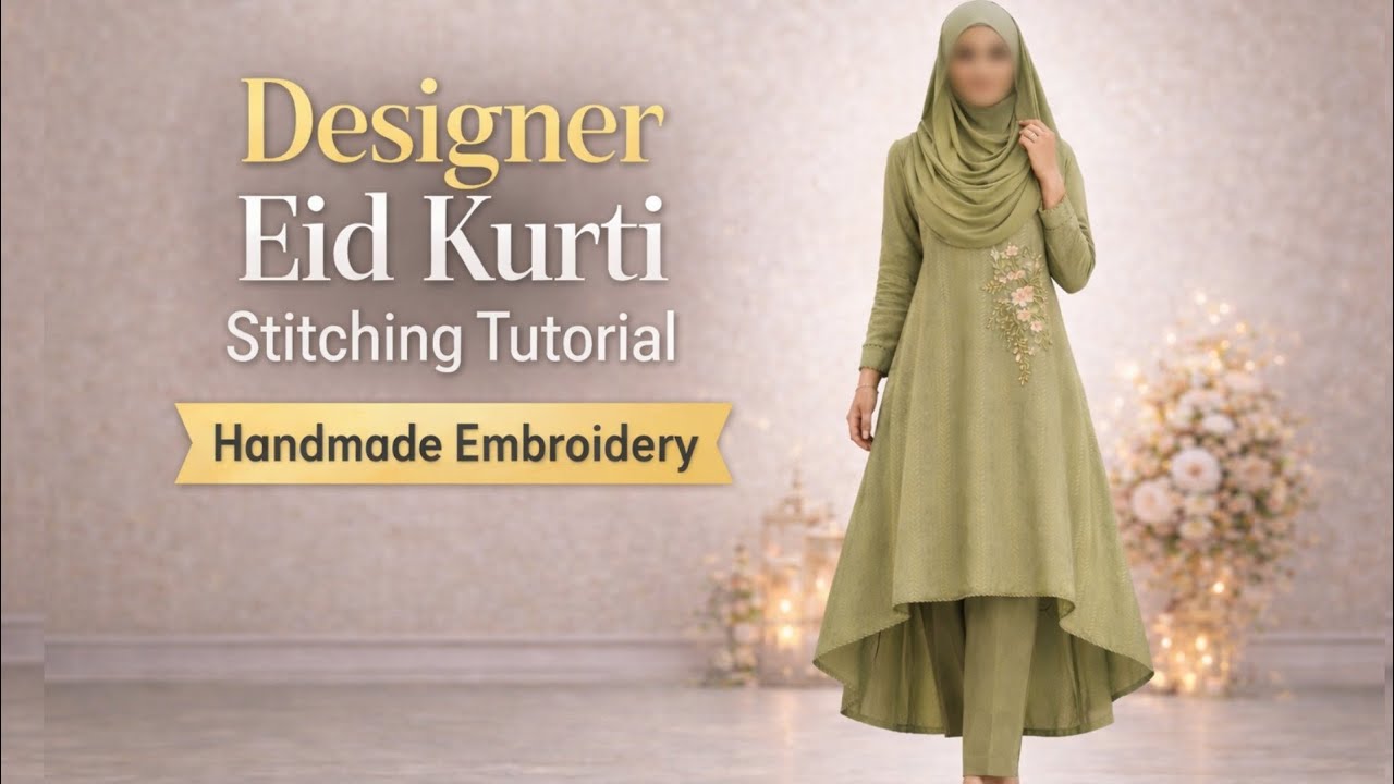 Designer Eid Outfit Stitching Tutorial | Handmade Embroidery Kurti with Perfect A-Line Fall 