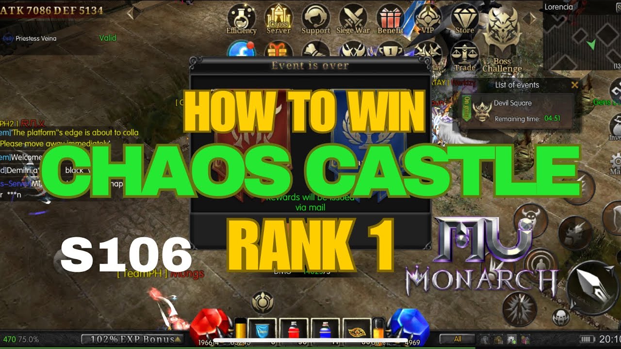 MU MONARCH SEA - HOW TO WIN CHAOS CASTLE - RANK 1 - S106 #mumonarch #mu