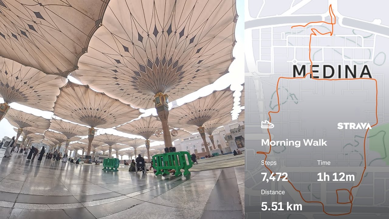 🚶🏽Jalan pagi di Masjid Nabawi, Madinah. Tenang dan menyejukkan hati 🤍