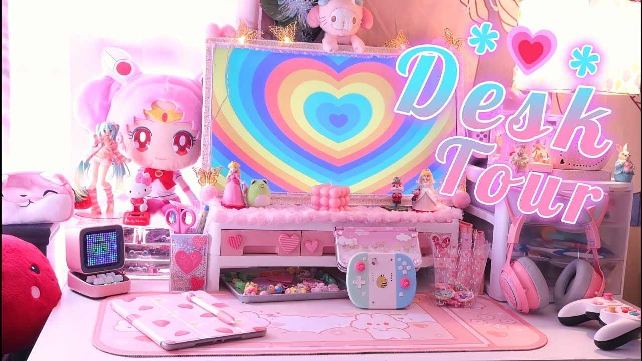 My Kawaii Gaming / Craft Desk Tour *With Links [+ mini room tour]