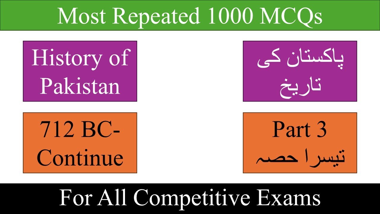 Most Repeated MCQs of Pakistan Affairs Helpful for All type of Exams in Pakistan | Part 3
