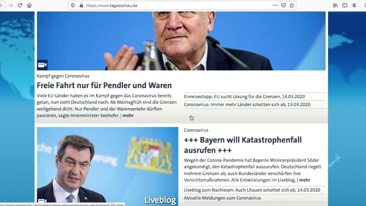 Zeitreise: 15.03.2020 (Nachrichtenportale während der Ausbreitung des Corona-Virus)