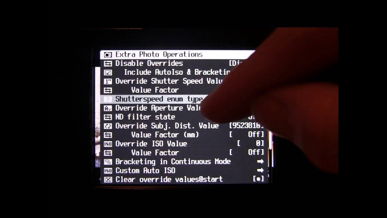 CHDK for the Canon SX40 HS: Extra Photo Operations Menu - Step Two - Override Shutter Speed