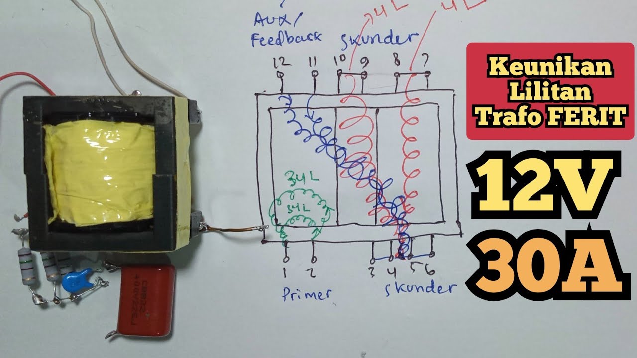 Penjelasan Prinsip Susunan Lilitan Dan Banyak Pin Trafo Ferit 12V 30A