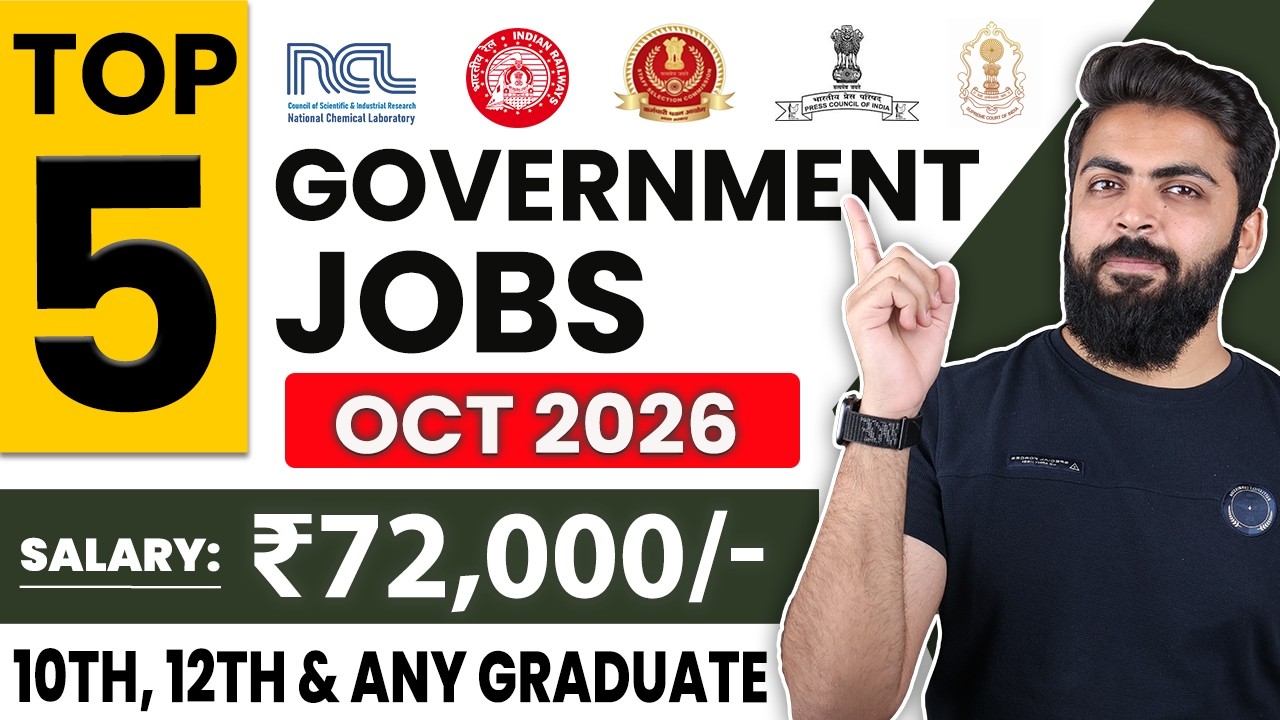 October 2026 Top 5 Government Job Vacancies for Freshers | 12th Pass, Graduates | You Must Apply