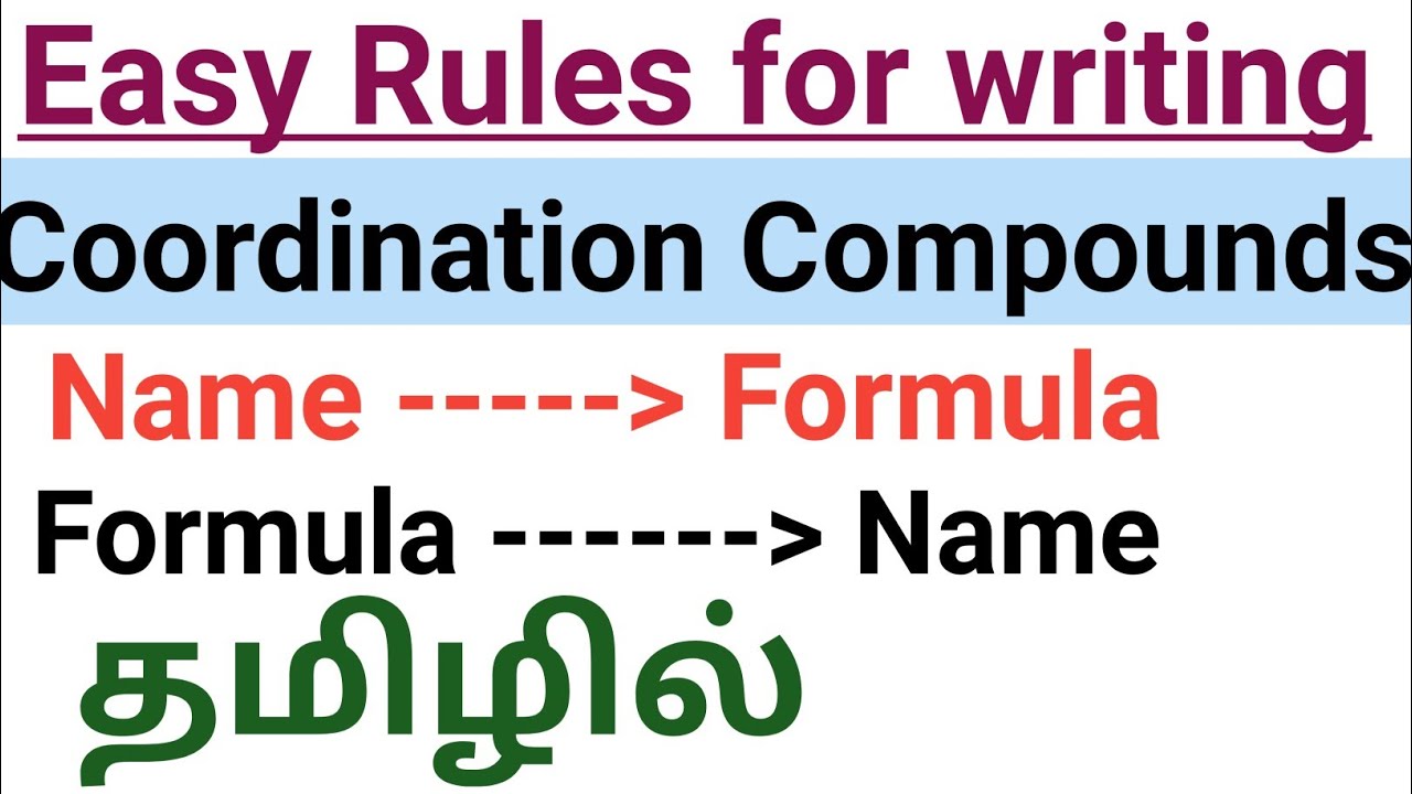 IUPAC Nomenclature of Coordination compounds in Tamil | COORDINATION CHEMISTRY