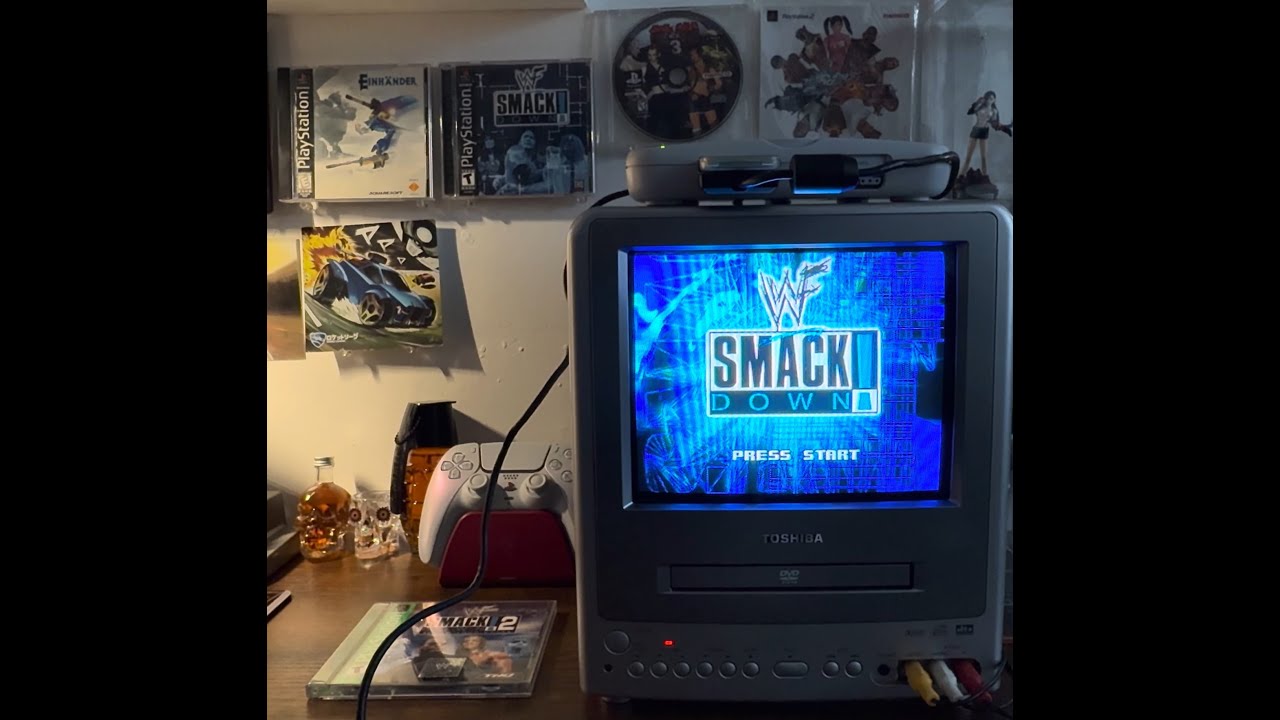 SmackDown 1 on CRT TV + PSone – Chill Retro Ambience | Background Gaming Noises WWF WWE edition. 