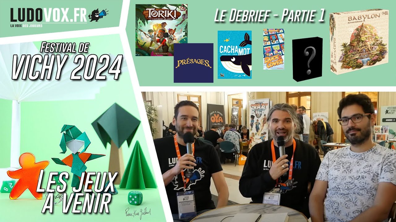 Le debrief :Salon des jeux Vichy 2024 (1): Toriki, Cachamot, Duck & Cover, Présages, Babylone.