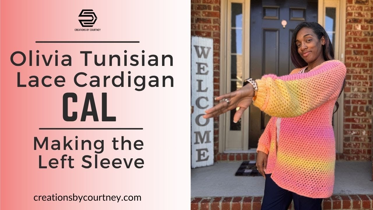 How to seamlessly crochet the left sleeve of the Olivia Tunisian Lace Cardigan